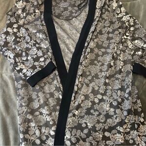 Floral Patterned Women's Cardigan - Black and Cream